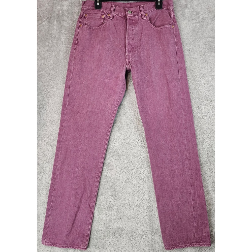 Levis 501 Original Fit Jeans Mens W34 x L36 Purple Plum Straight Leg Casual